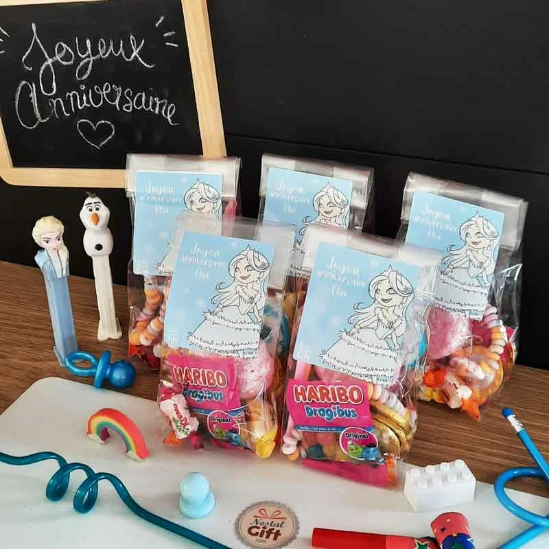 5 Sachets De Bonbons Personnalisés - Joyeux Anniversaire Princesse Des Neiges