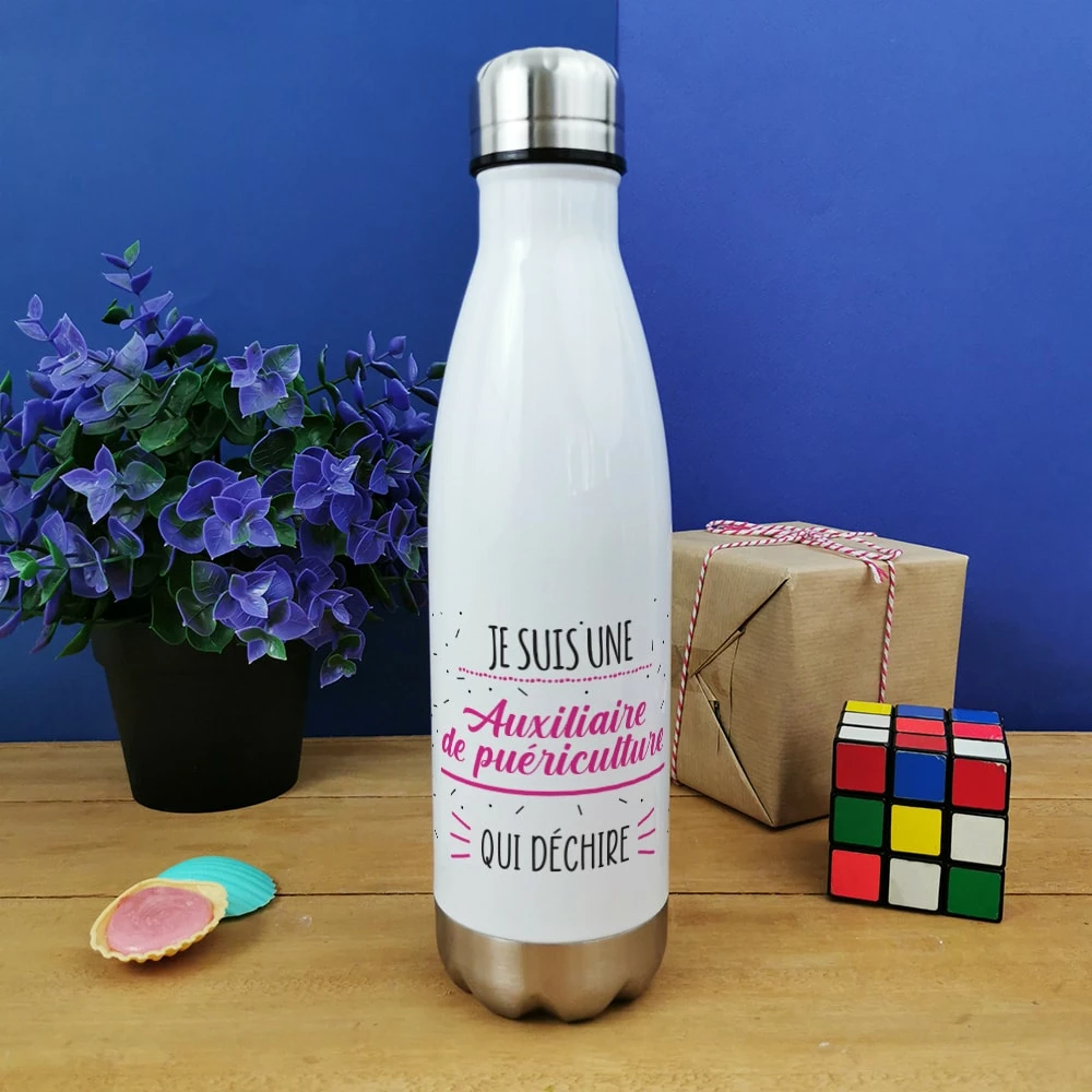 Bouteille Isotherme 500ml"je Suis Une Auxiliaire De Puériculture Qui Déchire" - Cadeau Crèche – Image 4