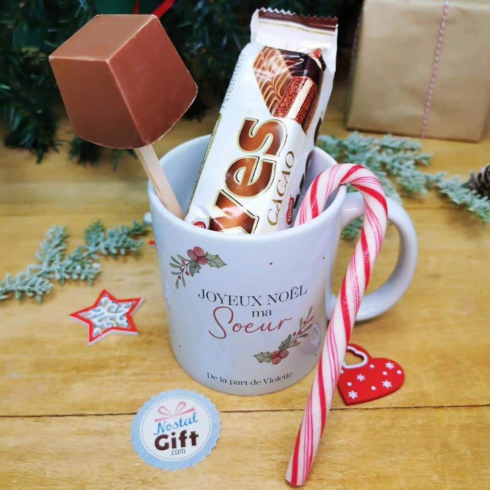 Mug "Joyeux Noël Ma Soeur" Et Ses Confiseries Rétro- Cadeau Personnalisé – Image 4