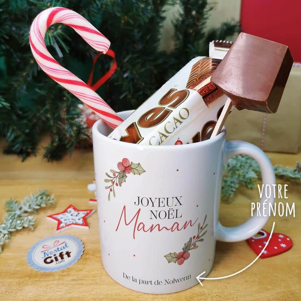 Mug "Joyeux Noël Maman" Personnalisé Et Ses Confiseries Rétro - Cadeau Noël – Image 3