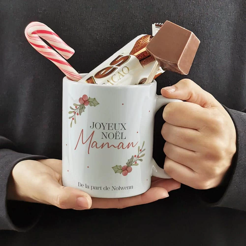 Mug "Joyeux Noël Maman" Personnalisé Et Ses Confiseries Rétro - Cadeau Noël