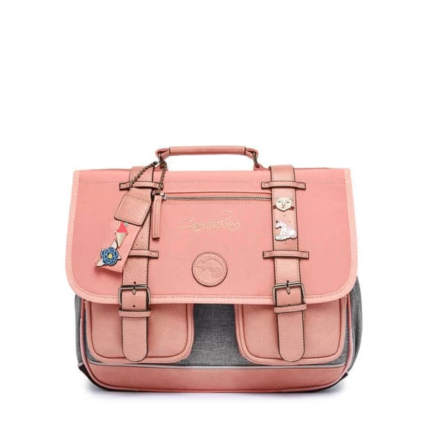 Cartable 38 Cm Vintage Rose Et Ses Pin's Personnalisable - Caméléon - CP CE1 CE2