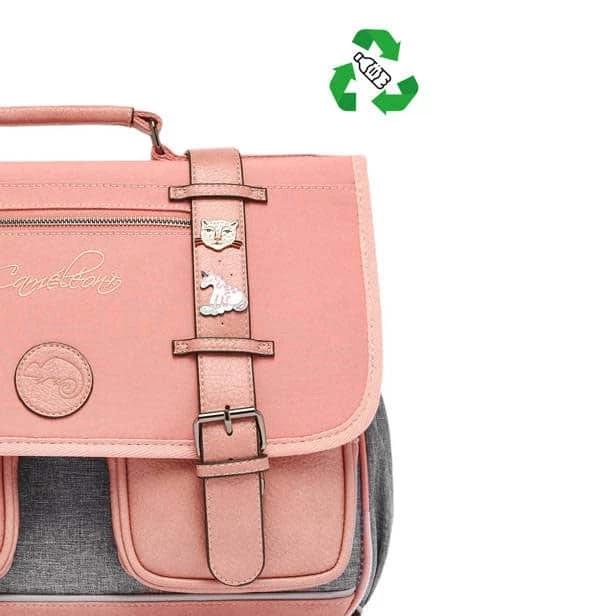 Cartable 38 Cm Vintage Rose Et Ses Pin's Personnalisable - Caméléon - CP CE1 CE2 – Image 2