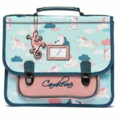Cartable 35 Cm Rétro Turquoise Licorne - Caméléon - Maternelle Et CP