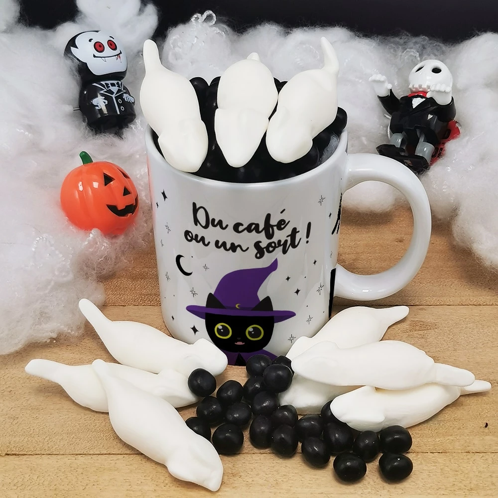 Mug Bonbon Chat Noir - Mug Halloween Rempli De 10 Souris Et 100gr De Dragibus Noir – Image 2