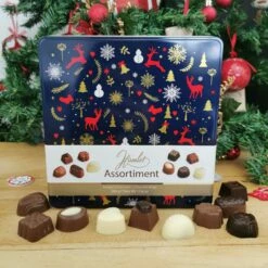 Chocolats De Noël - Boîte De Chocolat Bleue à Partager 500g - Assortiment De Chocolats Belges Boite Métal