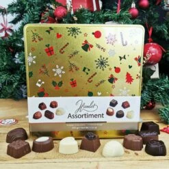 Chocolats De Noël - Boîte De Chocolat Dorée à Partager 500g - Assortiment De Chocolats Belges Boite Métal