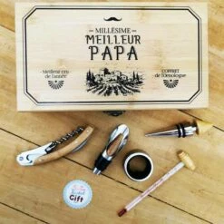 Coffret Ă Vin En Bambou Avec 5 Accessoires - "Meilleur Papa"