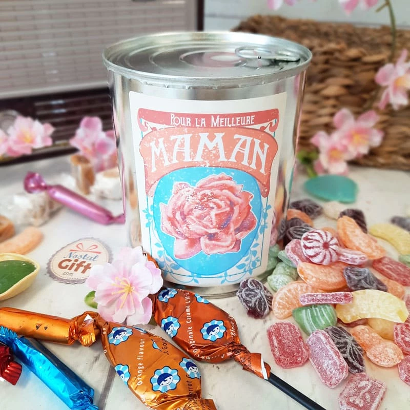 Coffret Bonbon Ancien: Boite De Conserve Remplie De Bonbons "Pour La Meilleure Maman"