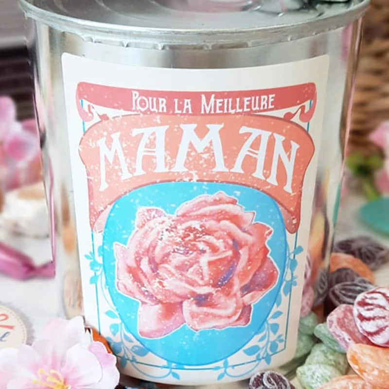 Coffret Bonbon Ancien: Boite De Conserve Remplie De Bonbons "Pour La Meilleure Maman" – Image 2