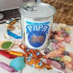 Coffret Bonbon Ancien : BoĂźte De Conserve Remplie De Bonbons "Pour Le Meilleur Papa"