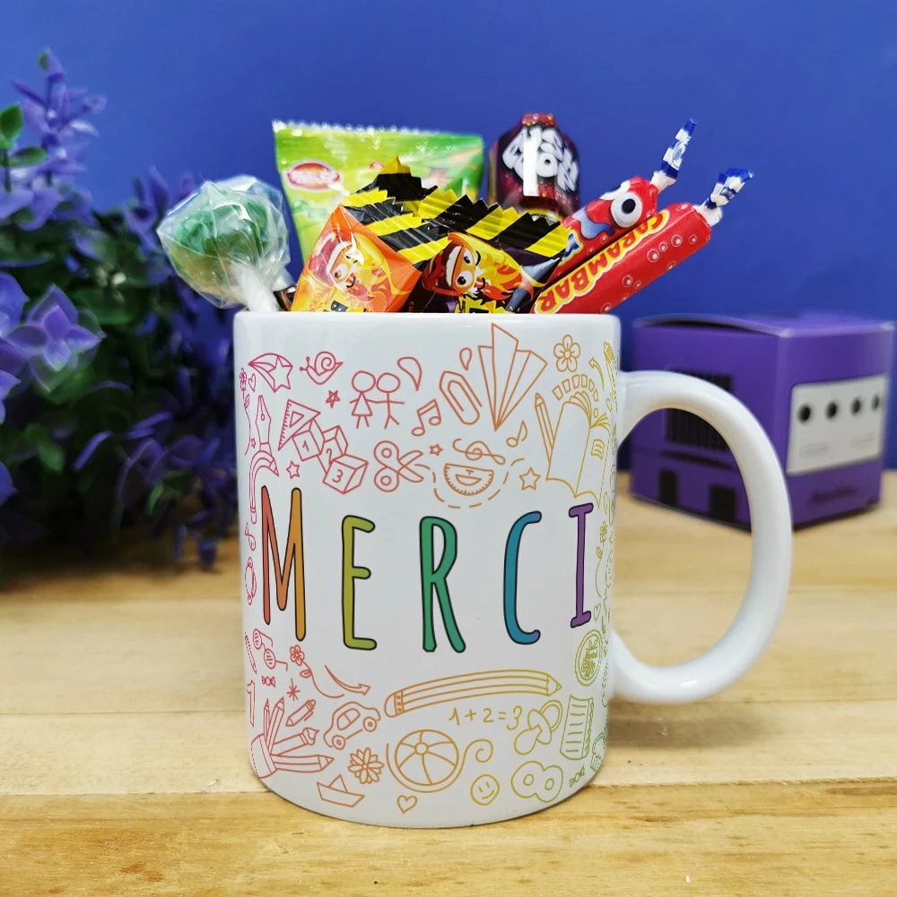 Mug "Merci" Bonbons Rétro 90 - Collection Arc-en-ciel