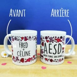Mug Duo Personnalisable"... + ... = AESD Amour éternel Sans Divorce"