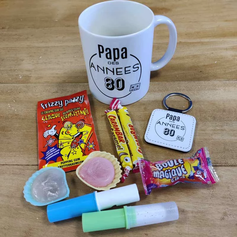 Porte Clé & Mug "Papa Des Années 80" Rempli De Bonbons Rétro - Cadeau Papa – Image 2