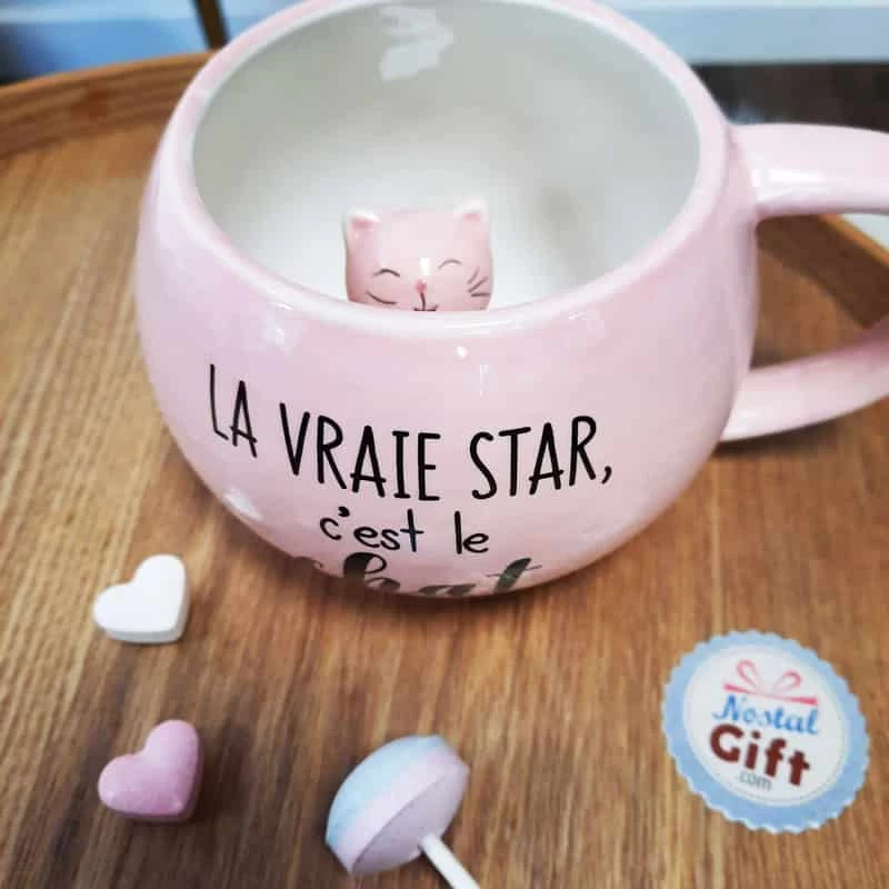 Mug 3D Chat Rose - La Vraie Star C'est Le Chat – Image 3