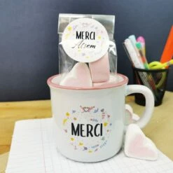 Mug "Merci" Et Ses Guimauves Coeurs X10 - Cadeau "Merci ATSEM"