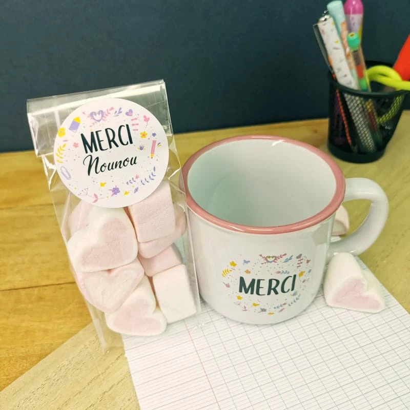 Mug "Merci" Et Ses Guimauves Coeurs X10 - Cadeau "Merci Nounou" – Image 2