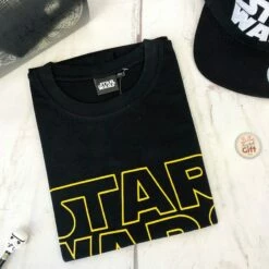Star Wars - T-shirt Pour Adulte Noir Et Jaune Avec Logo