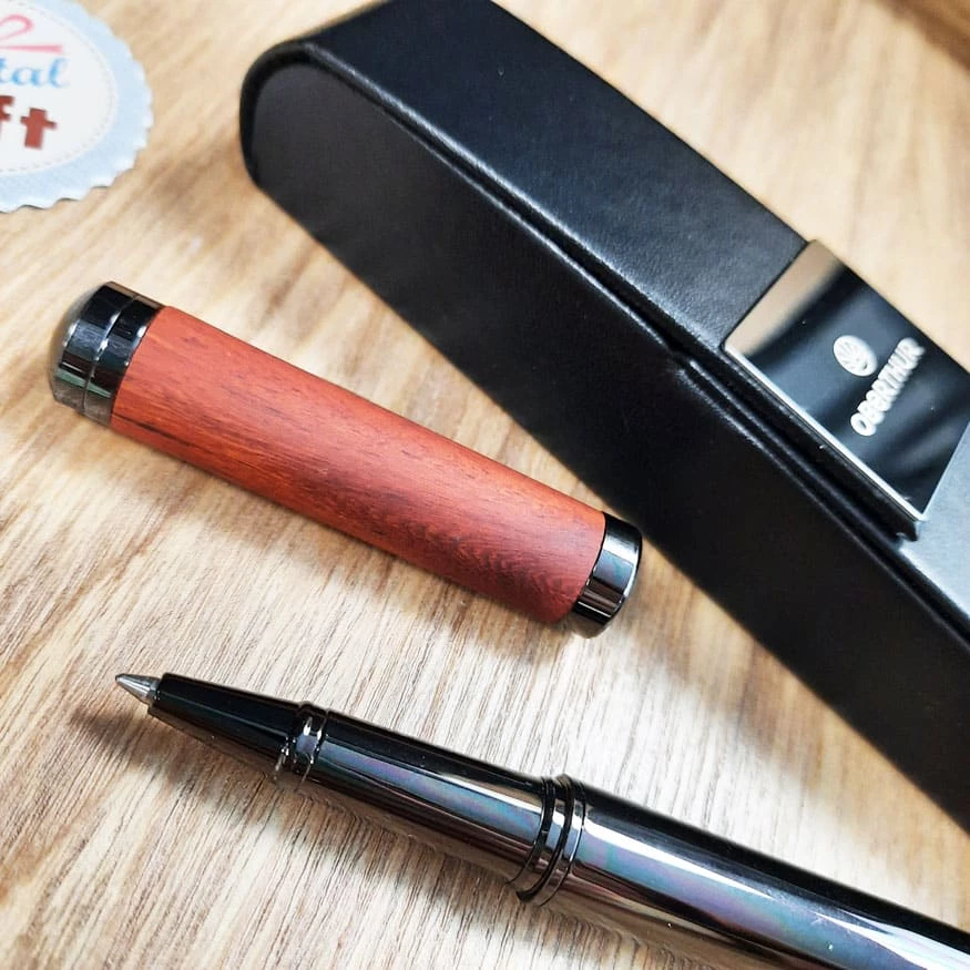 Stylo Roller Tandem En Bois De Rose/gun Et Son Ă©tui - Oberthur â Image 2
