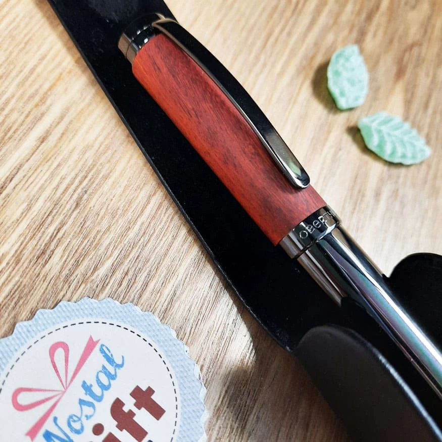 Stylo Roller Tandem En Bois De Rose/gun Et Son Ă©tui - Oberthur â Image 3