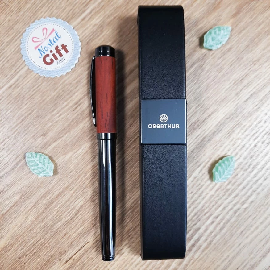 Stylo Roller Tandem En Bois De Rose/gun Et Son étui - Oberthur