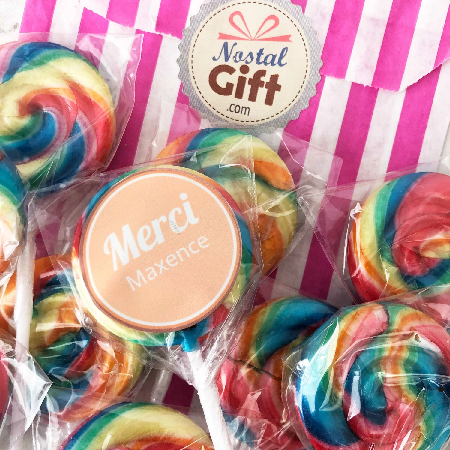 Sucettes Rondes Foraine Personnalisées X12 – "Merci"