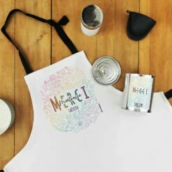 Tablier De Cuisine Personnalisé - "Merci Maîtresse" - Cadeau Maîtresse Arc-en-ciel
