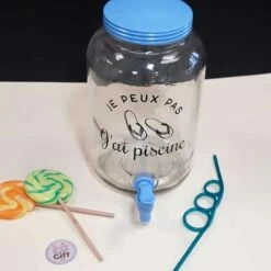 Fontaine Ă Boisson Avec Robinet 3,5 L Bleue "Je Peux Pas J'ai Piscine"